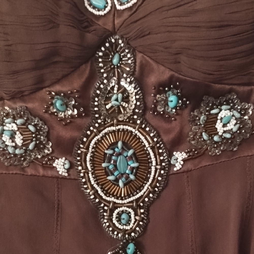 Elegant Brown Sue Wong 100% Silk Halter Dress - Picture 16 of 16